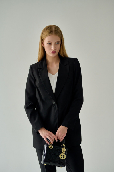 Жакет деловой классика с карманами и отложным воротником Мастер Мод 694зс чёрный - фото 5