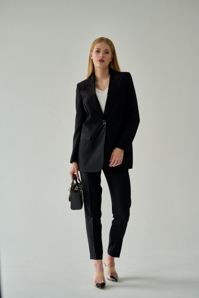 Жакет деловой классика с карманами и отложным воротником Мастер Мод 694зс чёрный - фото 1