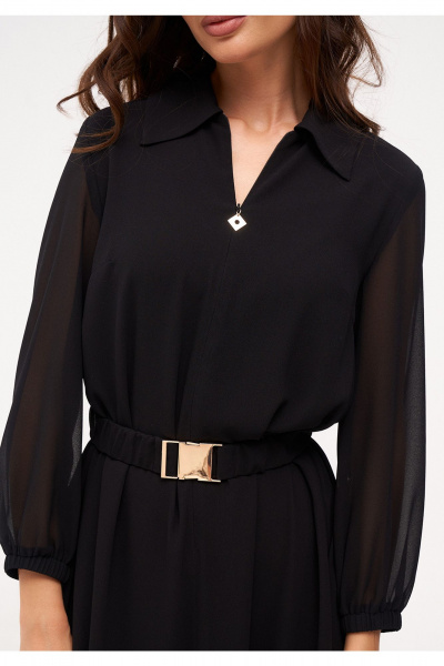 Черное миди платье с шифоновым рукавом и ремнем KaVaRi 1092.1 черный - фото 7