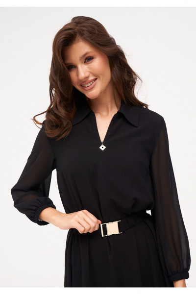 Черное миди платье с шифоновым рукавом и ремнем KaVaRi 1092.1 черный - фото 6