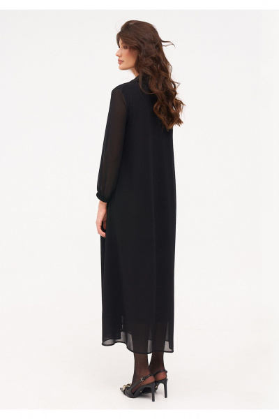 Черное миди платье с шифоновым рукавом и ремнем KaVaRi 1092.1 черный - фото 5