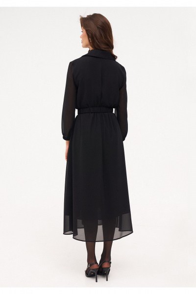 Черное миди платье с шифоновым рукавом и ремнем KaVaRi 1092.1 черный - фото 2