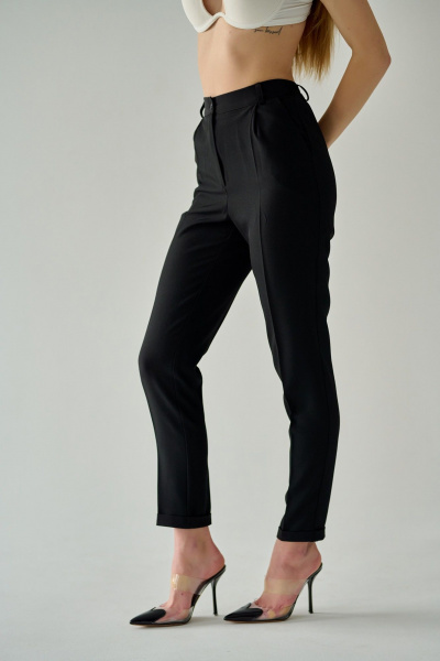 Зауженные брюки со стрелками и широким поясом Мастер Мод 751-200зс чёрный - фото 6