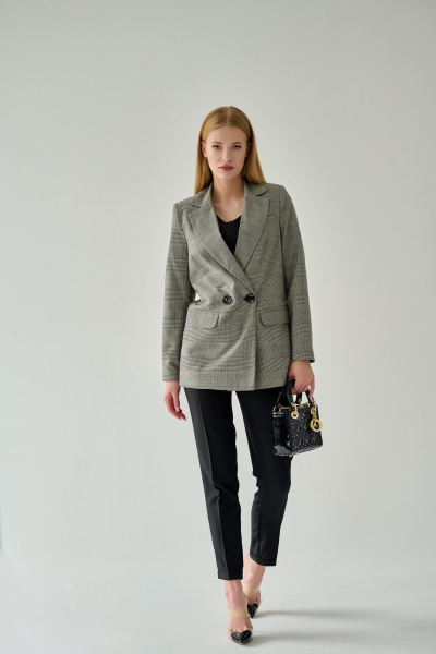 Жакет из текстиля в клетку с прорезными карманами Мастер Мод 761бс серый - фото 6