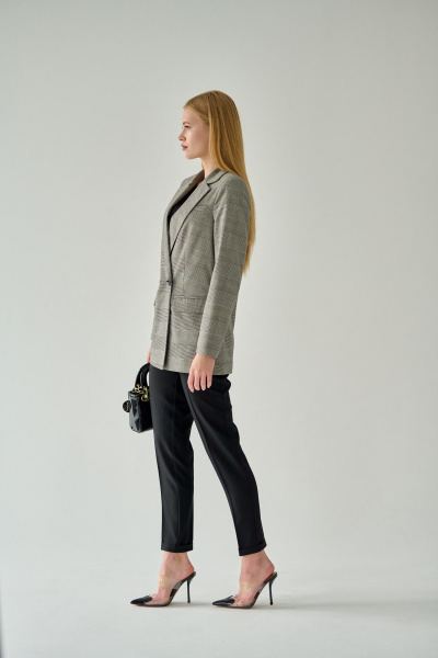 Жакет из текстиля в клетку с прорезными карманами Мастер Мод 761бс серый - фото 5