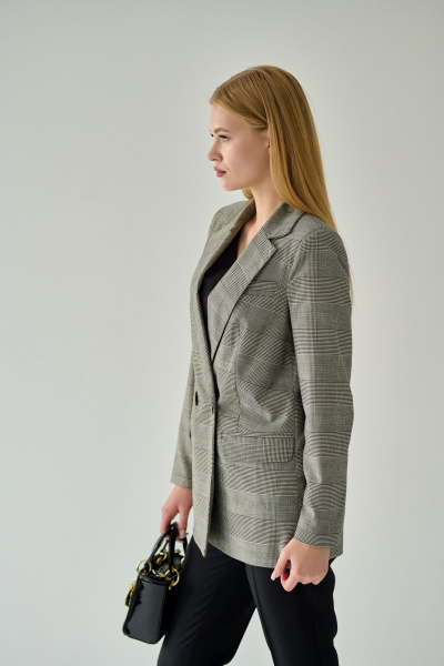 Жакет из текстиля в клетку с прорезными карманами Мастер Мод 761бс серый - фото 3