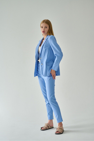 Голубой жакет из текстиля с прорезными карманами Мастер Мод 834дс голубой - фото 3