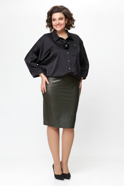 Зеленая экокожаная юбка с талиевыми вытачками Solomeya Lux 741 темный_хаки - фото 6