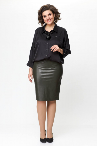 Зеленая экокожаная юбка с талиевыми вытачками Solomeya Lux 741 темный_хаки - фото 5