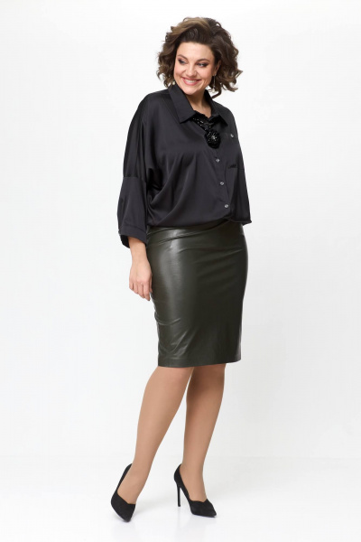 Зеленая экокожаная юбка с талиевыми вытачками Solomeya Lux 741 темный_хаки - фото 4