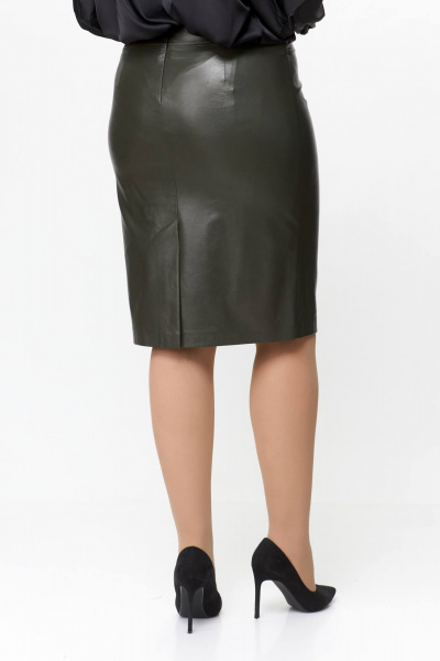 Зеленая экокожаная юбка с талиевыми вытачками Solomeya Lux 741 темный_хаки - фото 3