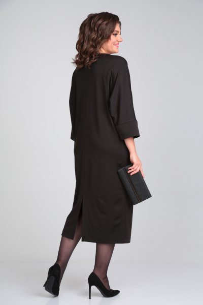 Черное платье из трикотажа с сетчатой вставкой и прорезными карманами Michel chic 2113/2 черный - фото 6