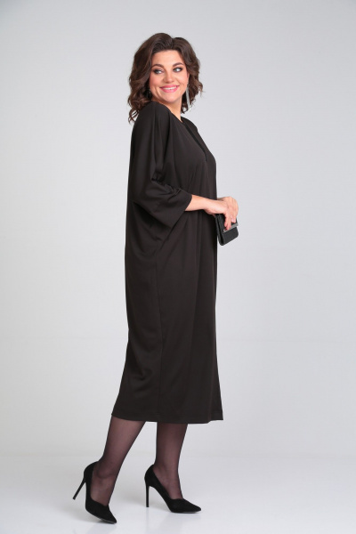 Черное платье из трикотажа с сетчатой вставкой и прорезными карманами Michel chic 2113/2 черный - фото 4