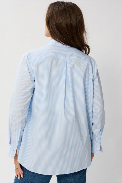 Белая рубашечная блуза с воротником стойкой и нагрудным карманом Mislana 1095 - фото 13