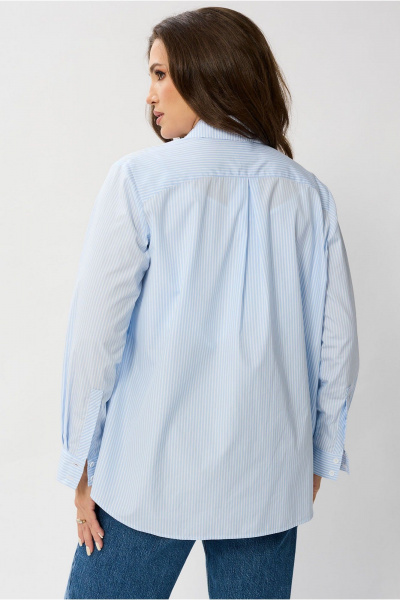 Белая рубашечная блуза с воротником стойкой и нагрудным карманом Mislana 1095 - фото 12