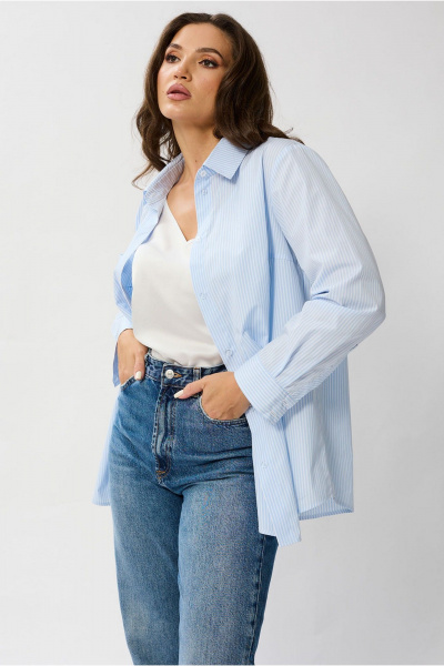 Белая рубашечная блуза с воротником стойкой и нагрудным карманом Mislana 1095 - фото 11