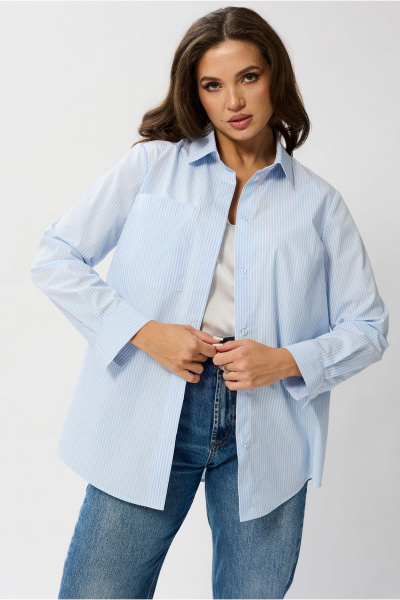 Белая рубашечная блуза с воротником стойкой и нагрудным карманом Mislana 1095 - фото 1