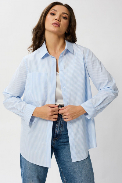 Белая рубашечная блуза с воротником стойкой и нагрудным карманом Mislana 1095 - фото 2