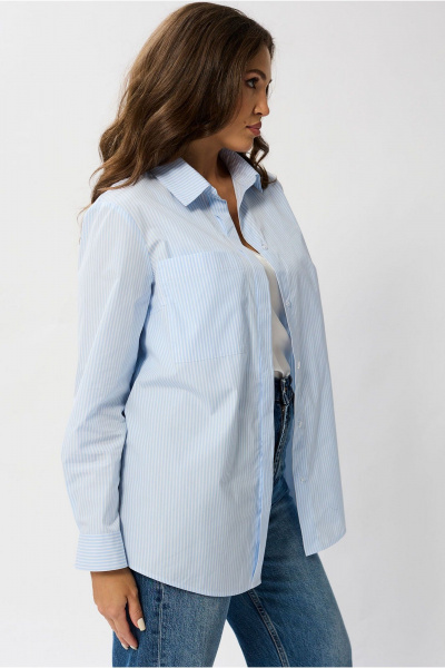 Белая рубашечная блуза с воротником стойкой и нагрудным карманом Mislana 1095 - фото 8