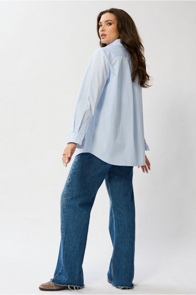 Белая рубашечная блуза с воротником стойкой и нагрудным карманом Mislana 1095 - фото 5