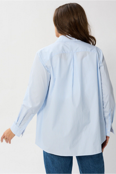 Белая рубашечная блуза с воротником стойкой и нагрудным карманом Mislana 1095 - фото 7