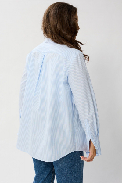 Белая рубашечная блуза с воротником стойкой и нагрудным карманом Mislana 1095 - фото 6