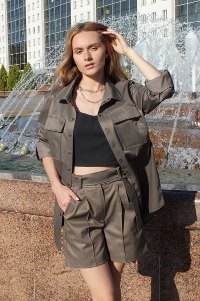 Рубашка демисезонная для повседневной носки Lady Smile 402 т.хаки - фото 1