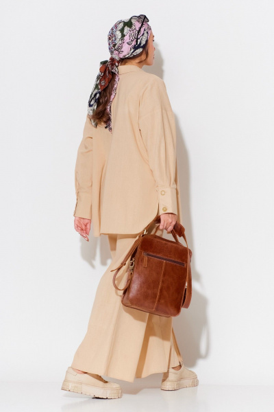 Летний бежевый костюм рубашечного стиля с брюками и жакетом Anastasia 975.1 пшеничный - фото 15