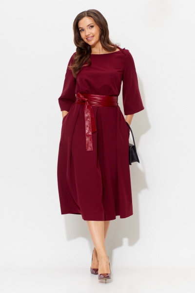 Платье с объемными складками и съемным поясом для повседневных образов Anastasia 1108 бордо - фото 4