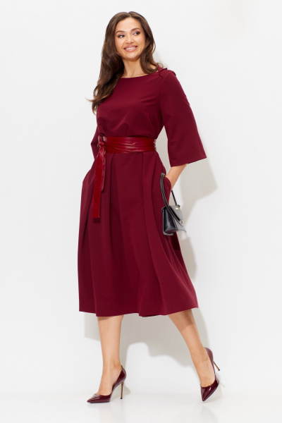 Платье с объемными складками и съемным поясом для повседневных образов Anastasia 1108 бордо - фото 3