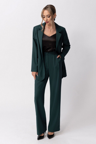 Деловой костюм брюки жакет из текстиля демисезонный Golden Valley 6620 зеленый - фото 2