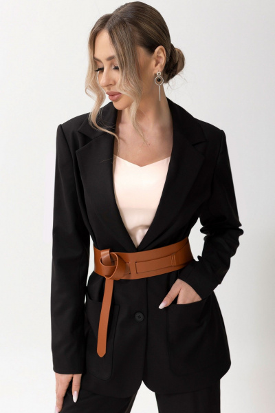 Демисезонный костюм брюки жакет из текстиля на каждый день Golden Valley 6620 черный - фото 2