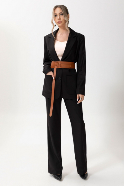 Демисезонный костюм брюки жакет из текстиля на каждый день Golden Valley 6620 черный - фото 1