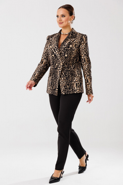 Модный костюм брюки жакет из костюмной ткани с леопардовым принтом Mubliz 209 леопард_черный - фото 10