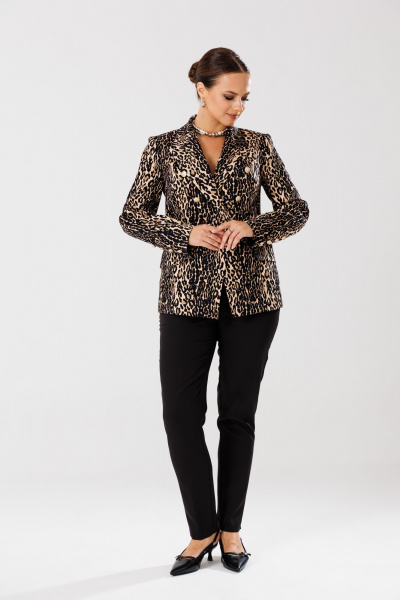 Модный костюм брюки жакет из костюмной ткани с леопардовым принтом Mubliz 209 леопард_черный - фото 9