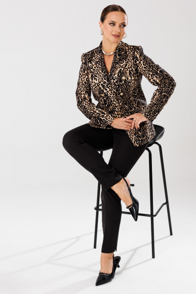 Модный костюм брюки жакет из костюмной ткани с леопардовым принтом Mubliz 209 леопард_черный - фото 6