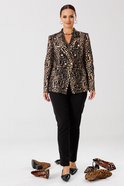 Модный костюм брюки жакет из костюмной ткани с леопардовым принтом Mubliz 209 леопард_черный - фото 2