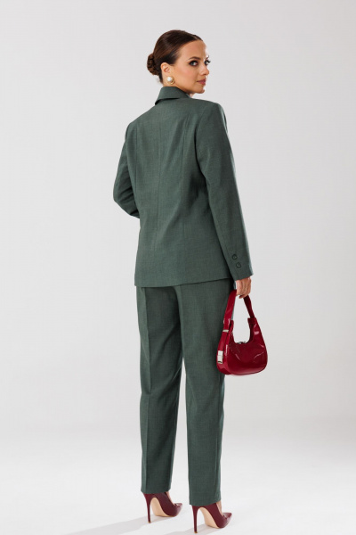 Демисезонный костюм блуза брюки жакет из текстиля с рельефами Mubliz 204 хаки-оранж - фото 2