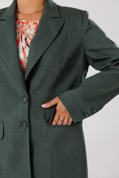 Демисезонный костюм блуза брюки жакет из текстиля с рельефами Mubliz 204 хаки-оранж - фото 9