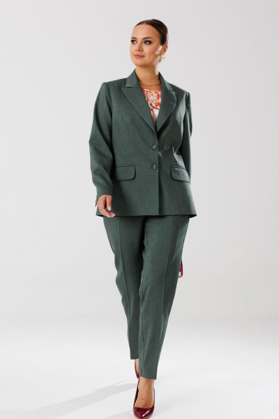 Демисезонный костюм блуза брюки жакет из текстиля с рельефами Mubliz 204 хаки-оранж - фото 8