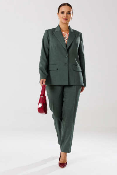 Демисезонный костюм блуза брюки жакет из текстиля с рельефами Mubliz 204 хаки-оранж - фото 3