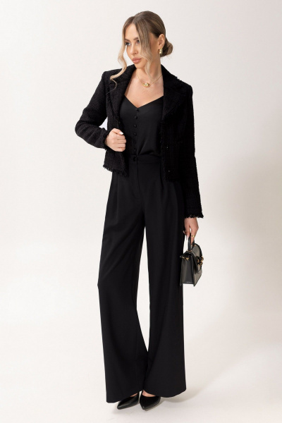 Деловой костюм брюки жакет из текстиля с бахромой и карманами Golden Valley 6610 черный - фото 2