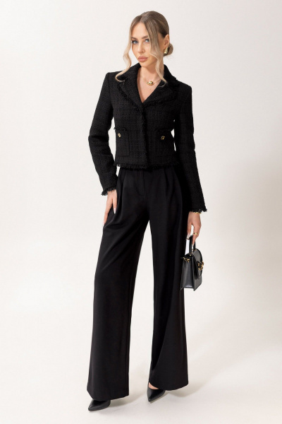 Деловой костюм брюки жакет из текстиля с бахромой и карманами Golden Valley 6610 черный - фото 1