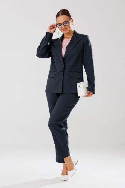 Демисезонный костюм блуза брюки жакет из текстиля с рельефами Mubliz 204 графит-розовый - фото 4