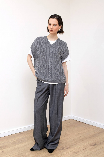 Жилет вязаный трикотажный с орнаментом для демисезона Romgil 926ШТЗ серый - фото 5