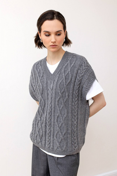 Жилет вязаный трикотажный с орнаментом для демисезона Romgil 926ШТЗ серый - фото 1