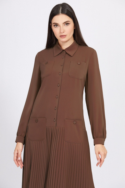 Платье-рубашка макси из текстиля для стильных образов Bazalini 4929 коричневый - фото 2