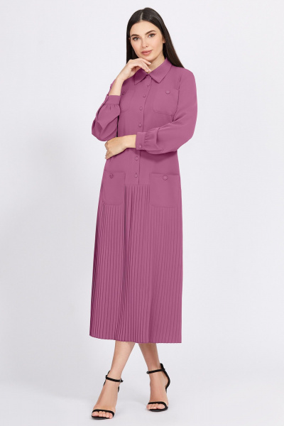 Платье-рубашка макси из текстиля для универсальной носки Bazalini 4929 фиолетовый - фото 1