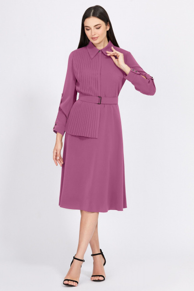 Платье миди с пуговицами и складками на одно плечо Bazalini 4933 фиолетовый - фото 1