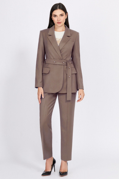 Элегантные брюки со стрелками и акцентами-поясками Bazalini 4946 коричневый - фото 4